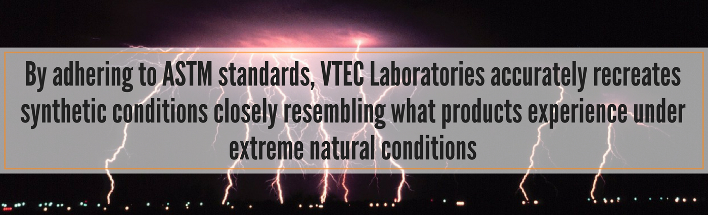 A photo of lighting streaks overlapped by text about ASTM standards
