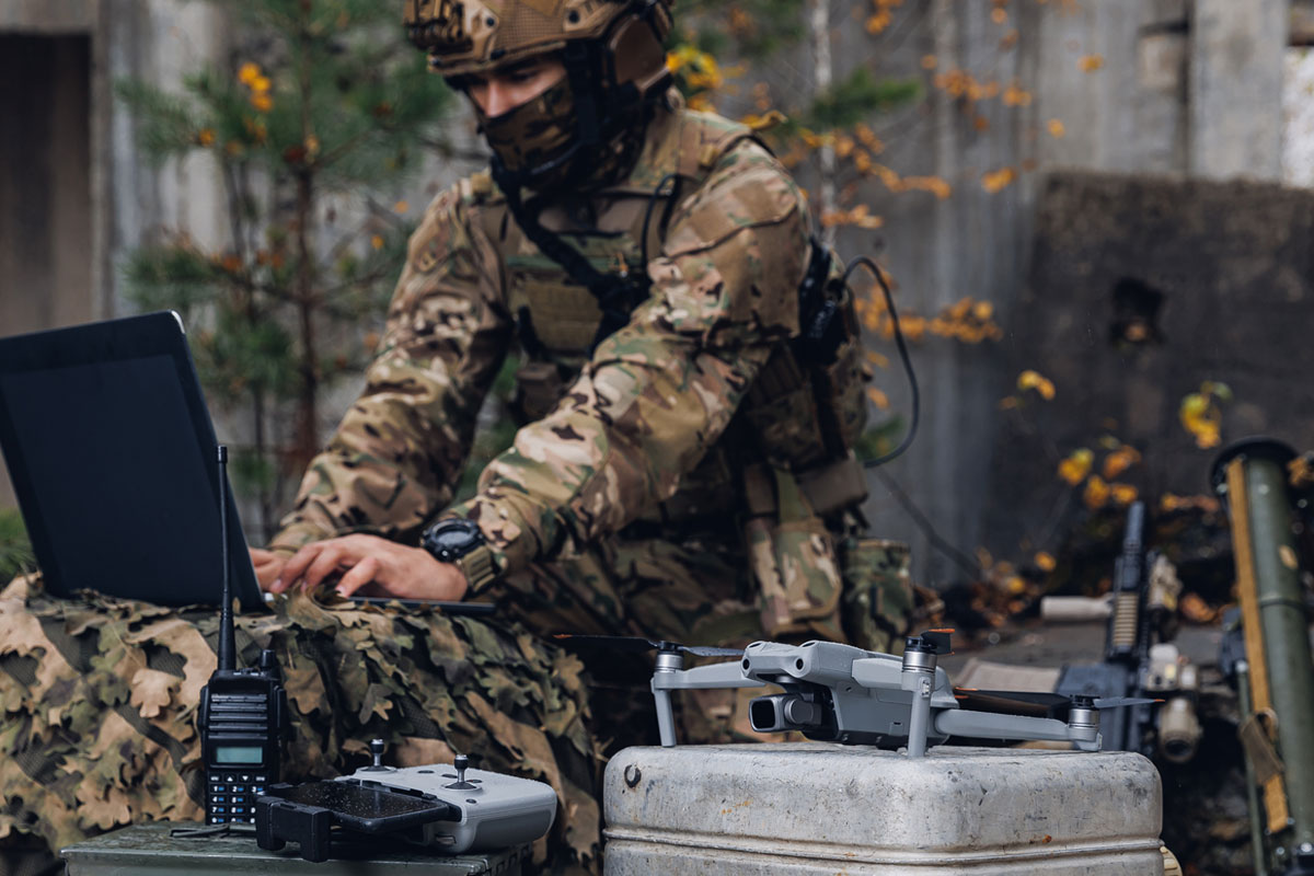 military man with laptop
